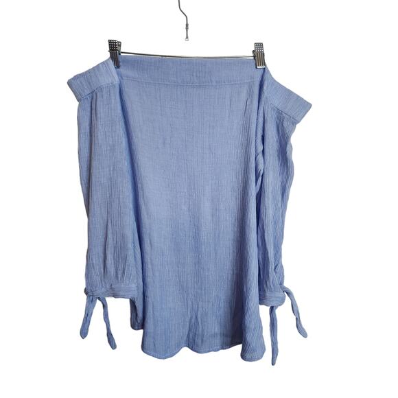 Ann Taylor Tops - Ann Taylor Off Shoulder Gauzy Blue Tie Sleeve Blouse, XL